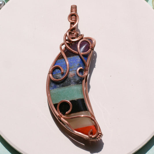 7 Chakra Moon Necklace 2 (Aged Copper Wire)