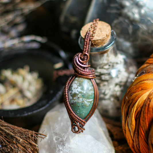 UNIQUE Aquatic Agate & Aged Copper Necklace