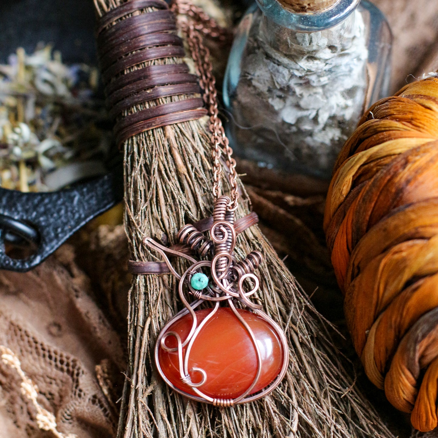 SPECIAL Carnelian & Aged Copper Pumpkin Necklace