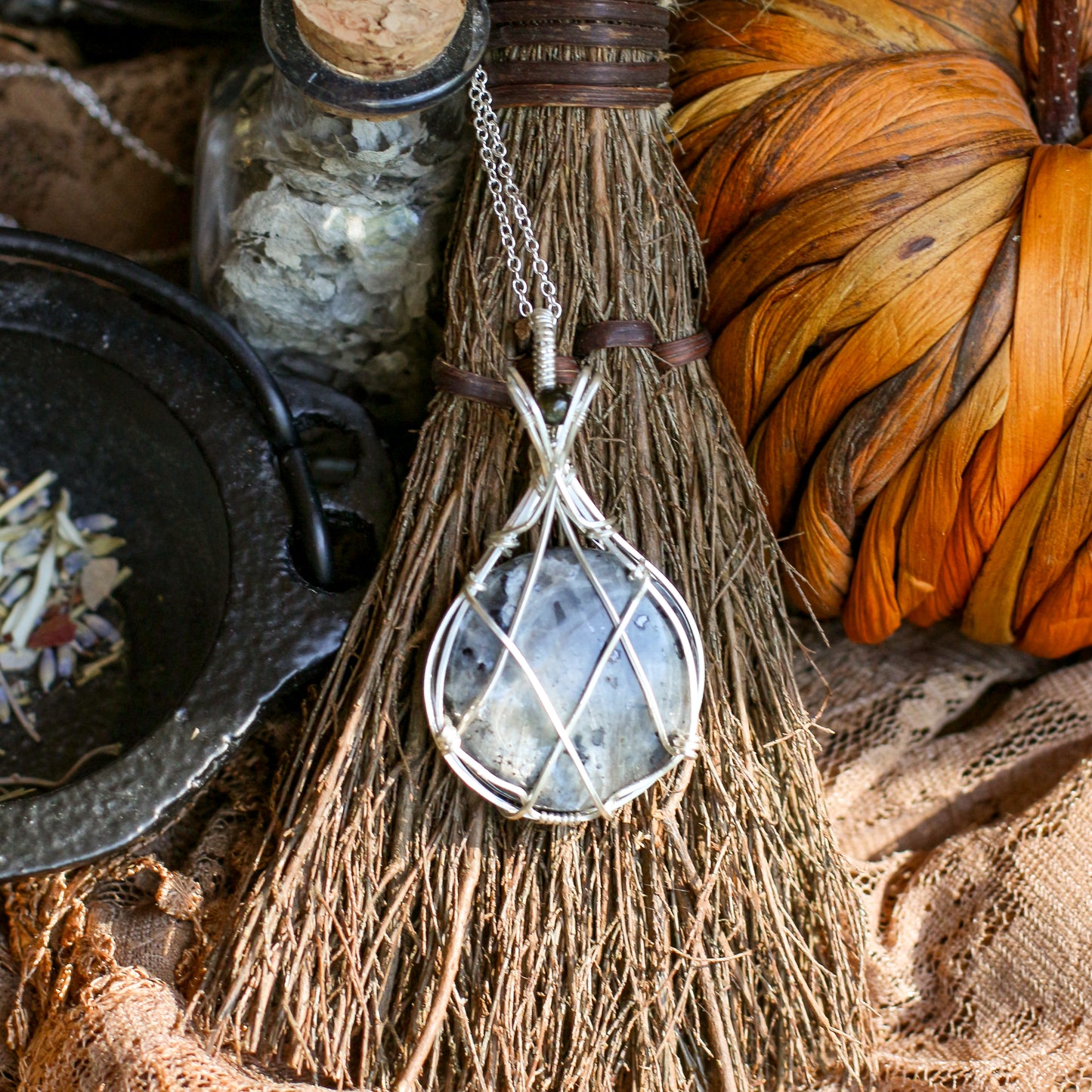 Larvikite & Sterling Silver Necklace