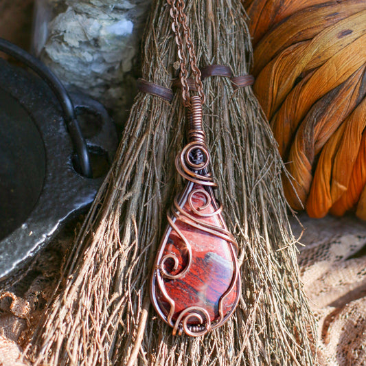 Red Snake Skin Jasper & Aged Copper Necklace