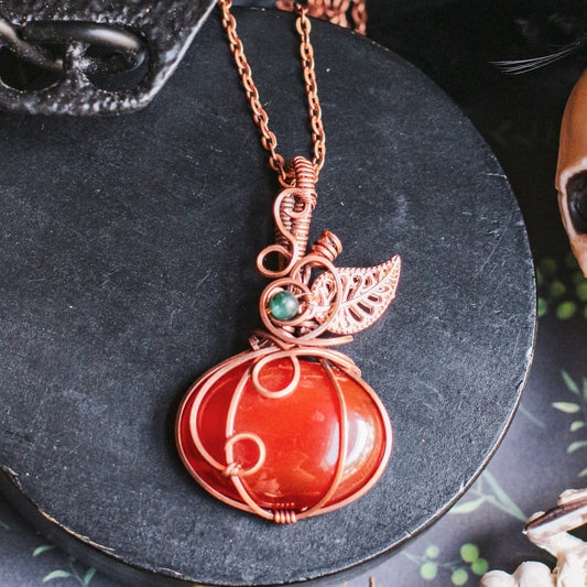 Carnelian & Moss Agate Pumpkin Necklace (Copper)