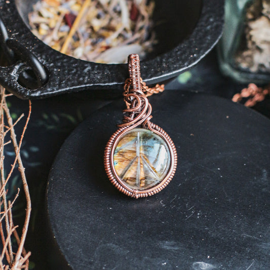 RARE Two-Color Labradorite Peace Sign Necklace (Aged Copper)