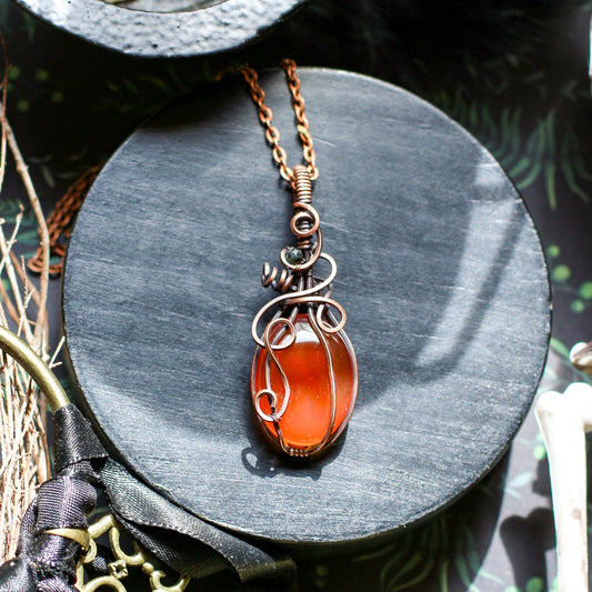 Carnelian Pumpkin/Gourd Necklace (Aged Copper)