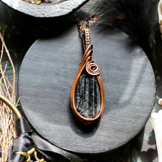 Black Tourmaline & Aged Copper Necklace