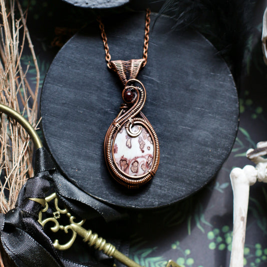 Coffee Bean Jasper & Garnet Necklace (Aged Copper)