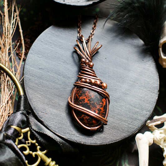 Mahogany Obsidian & Aged Copper Necklace