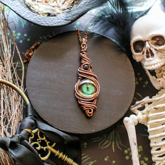 Green Seeing Eye Necklace with Obsidian & Aged Copper
