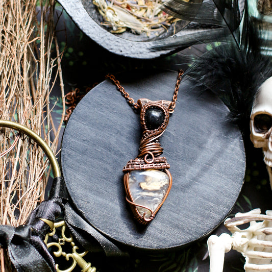 RARE Tiger Dendrite Agate & Black Onyx Necklace with Aged Copper