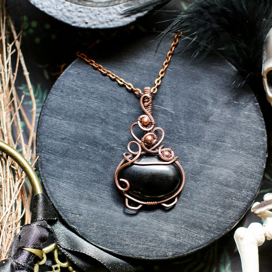 SPECIAL Obsidian "Bubble Cauldron" Necklace (Aged Copper)