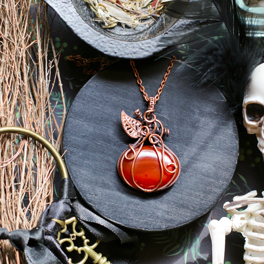 SPECIAL Carnelian & Aged Copper Pumpkin Necklace