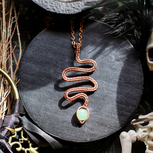 NEW Green Aventurine & Aged Copper Snake Necklace