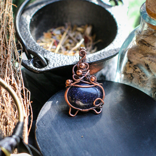SPECIAL Blue Goldstone "Bubble Cauldron" Necklace (Aged Copper)