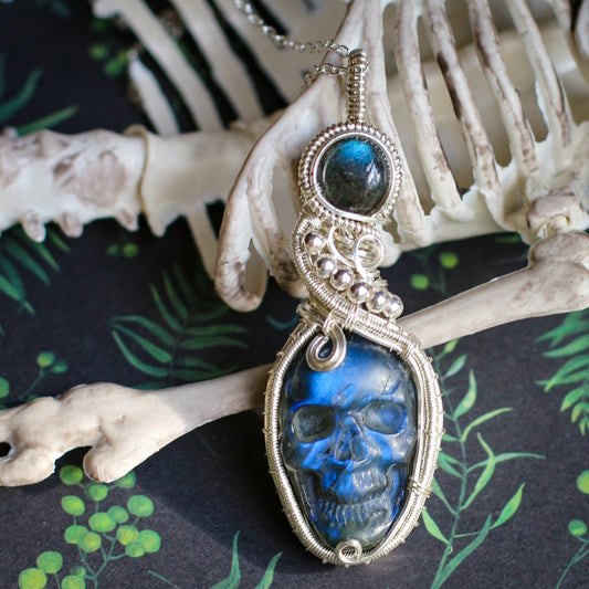SPECIAL Double Labradorite & Sterling Silver Skull Necklace
