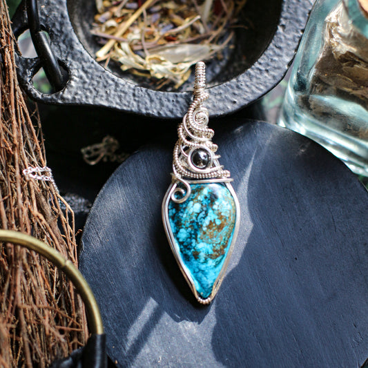 RARE Magnesite Turquoise & Hematite Necklace with Sterling Silver