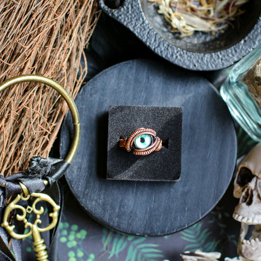 SPECIAL Blue Eyeball Ring with Aged Copper (SIZE 8)