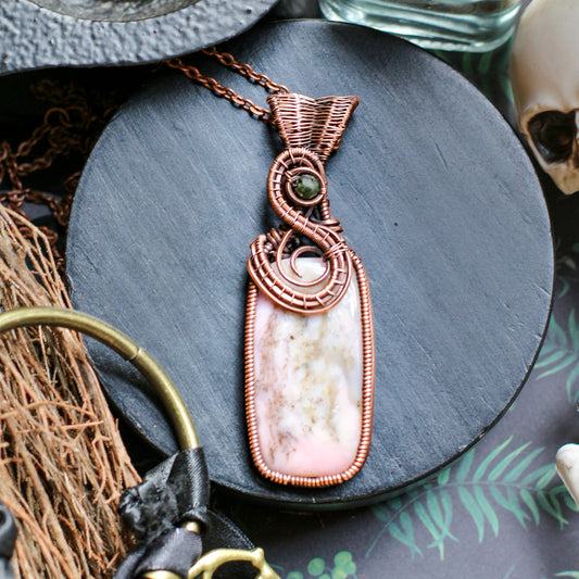 LARGE Pink Opal & Tourmaline Necklace (Aged Copper)