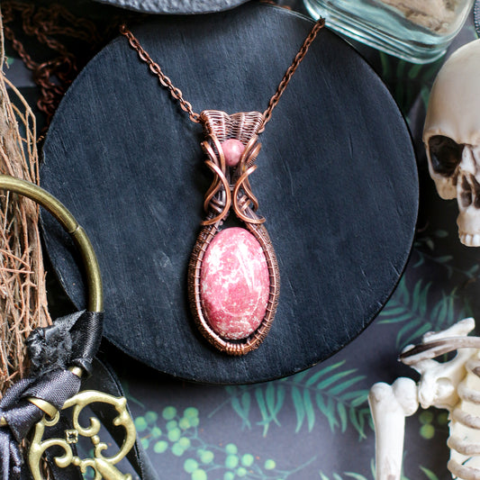 Pink Thulite & Aged Copper Necklace