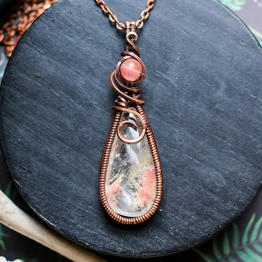 Pink Garden Quartz & Watermelon Quartz Necklace (Aged Copper)
