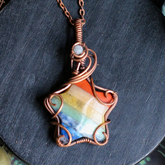 7 Chakra & Moonstone Star Necklace (Aged Copper)