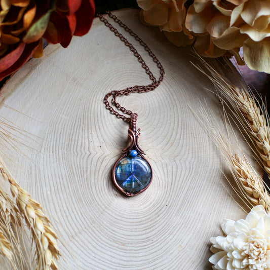 Labradorite Peace Sign Necklace with Aged Copper