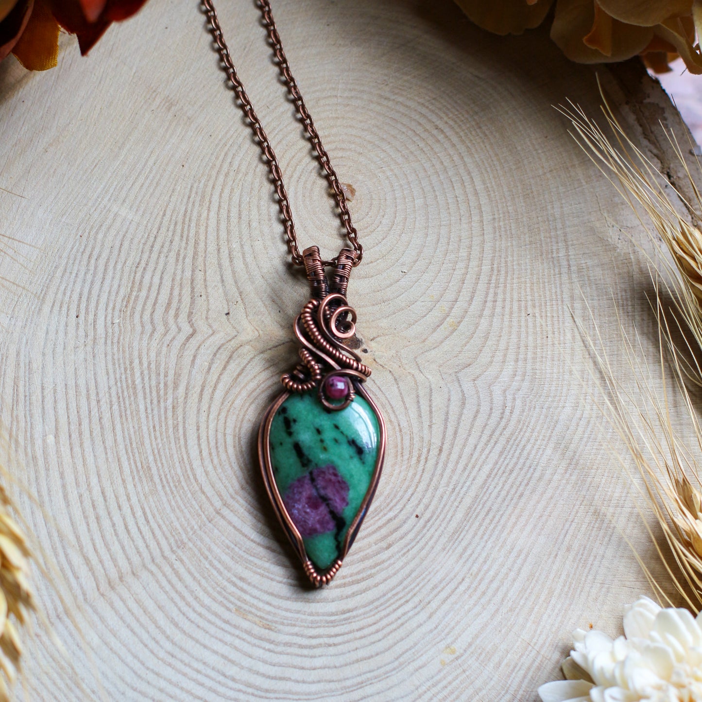 Ruby Zoisite & Aged Copper Necklace