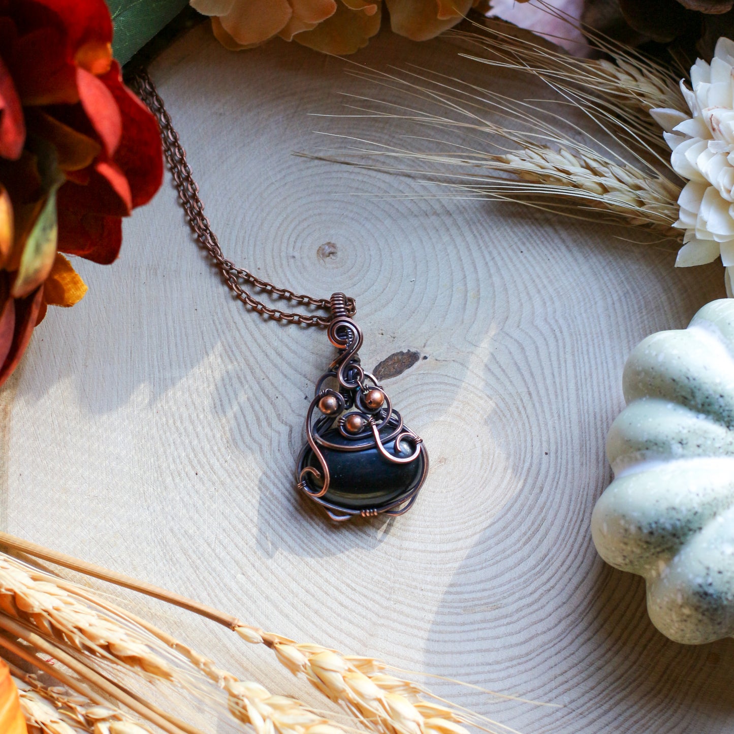 SPECIAL "Bubble Cauldron" Obsidian & Aged Copper Necklace