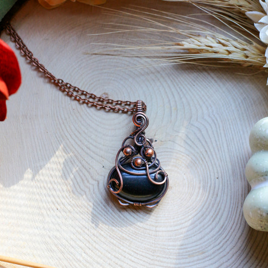 SPECIAL "Bubble Cauldron" Obsidian & Aged Copper Necklace