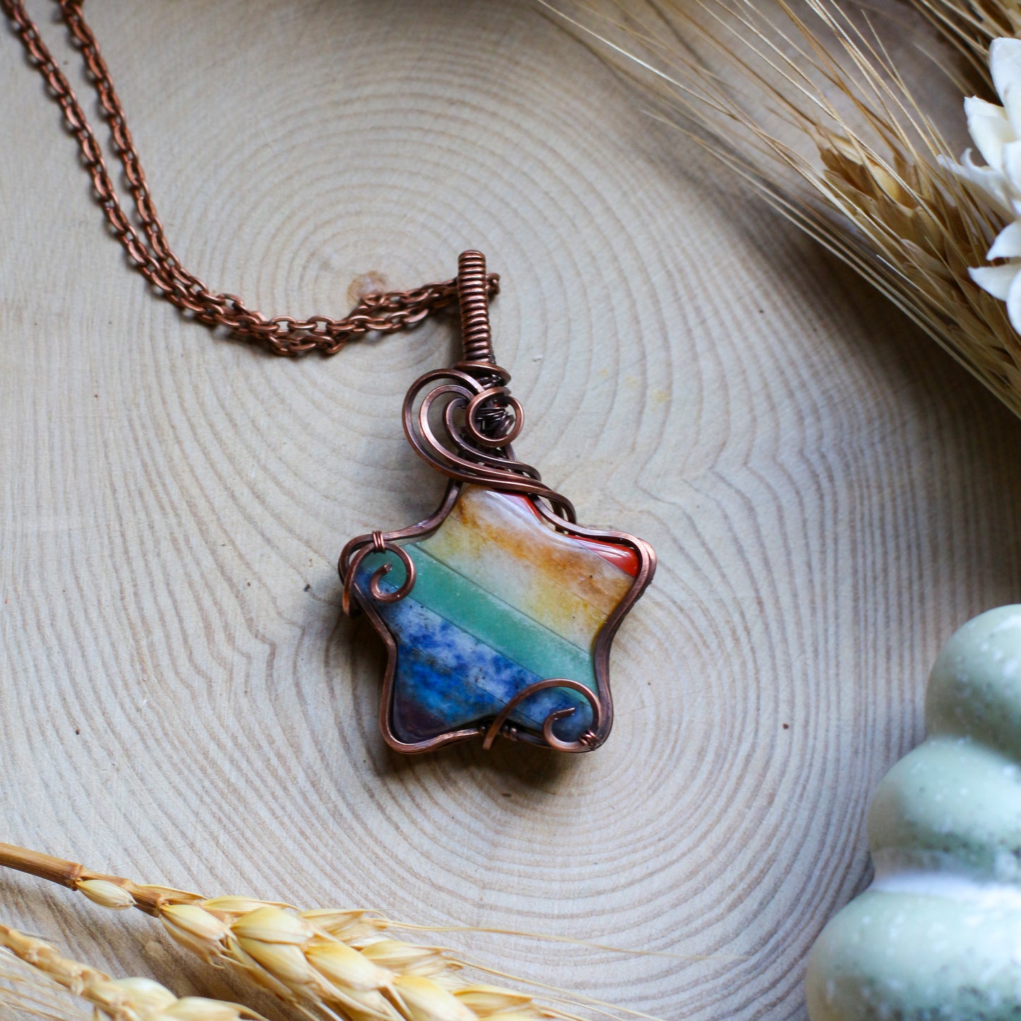 7 Chakra Star Necklace (Aged Copper)