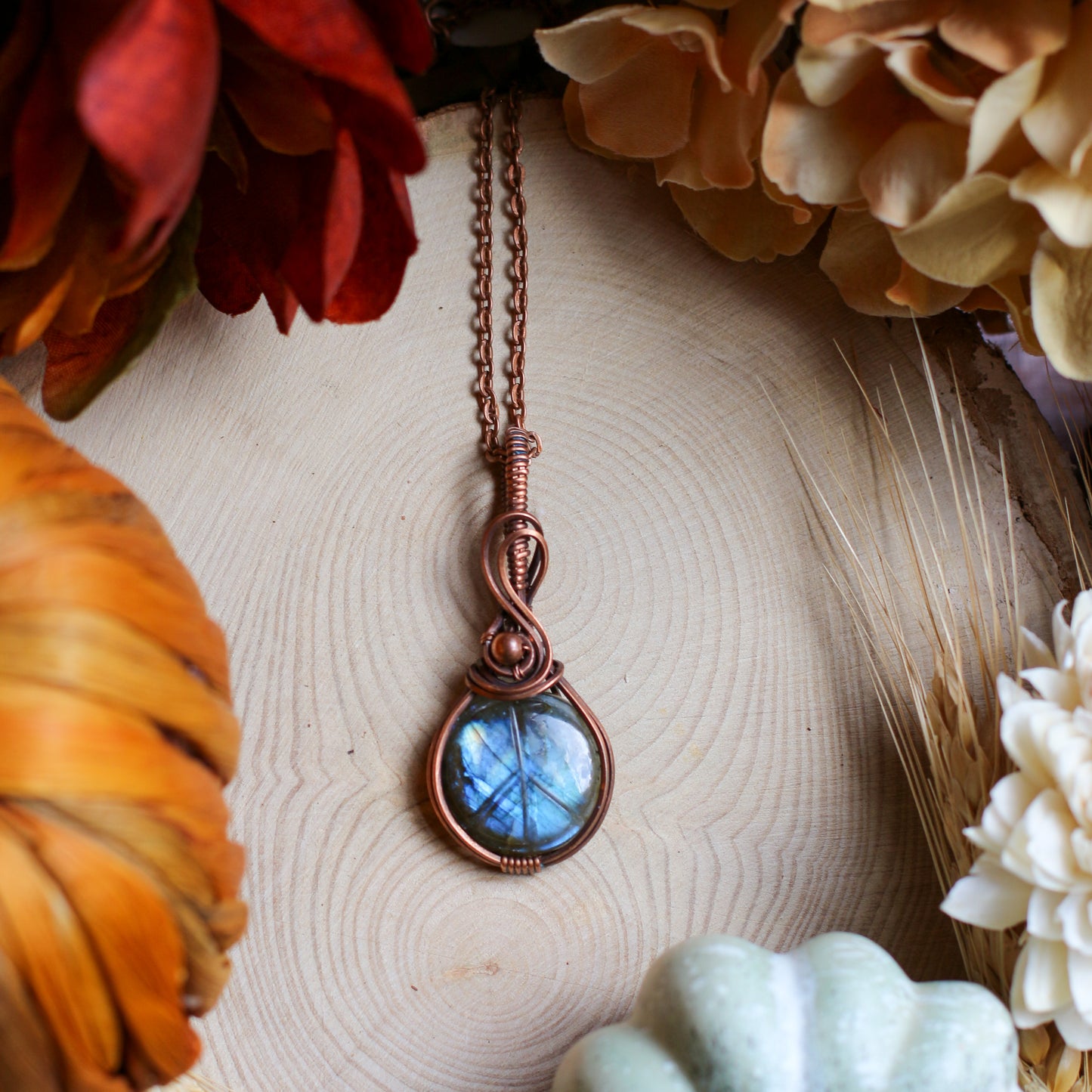 SPECIAL Labradorite Peace Sign Necklace (Aged Copper)