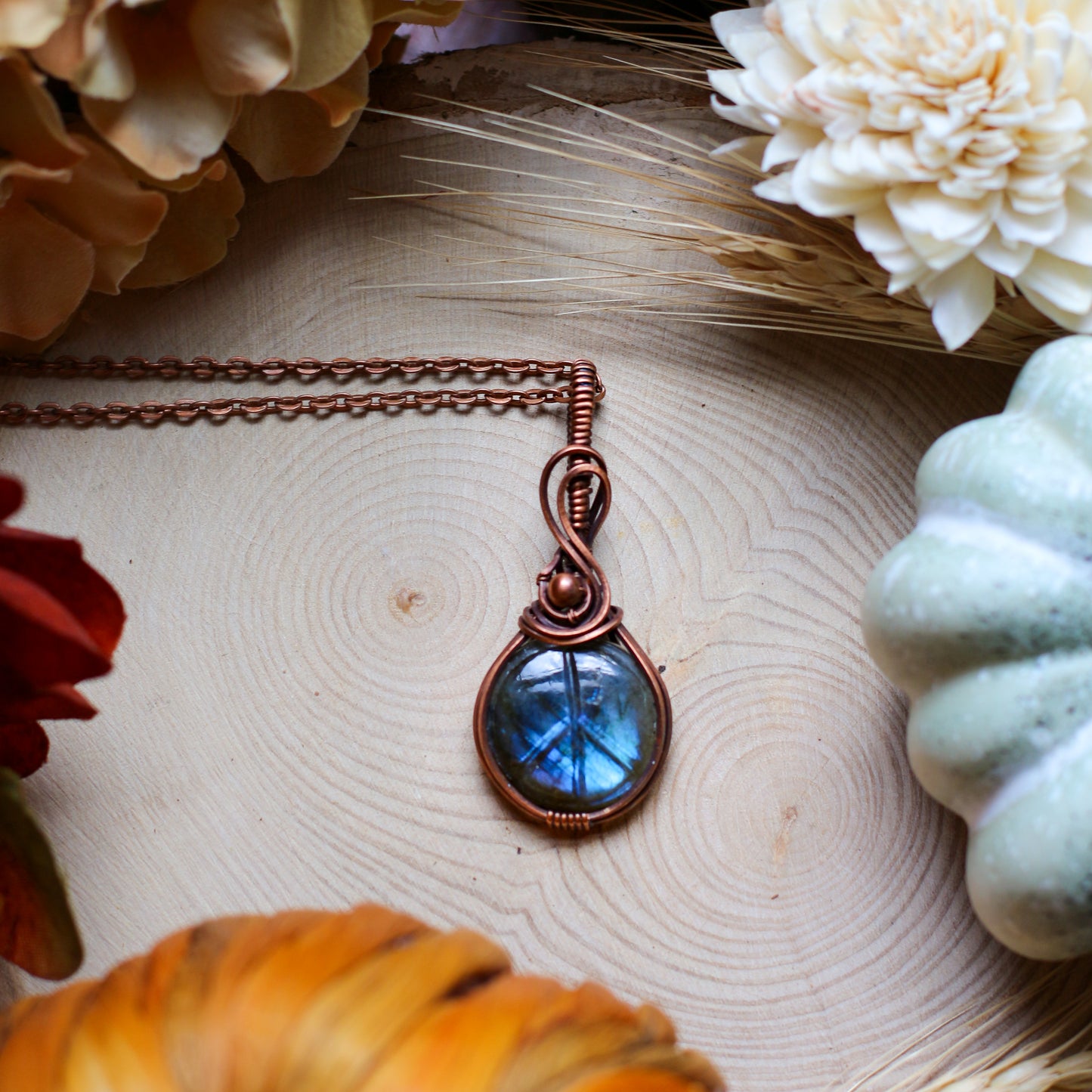 SPECIAL Labradorite Peace Sign Necklace (Aged Copper)