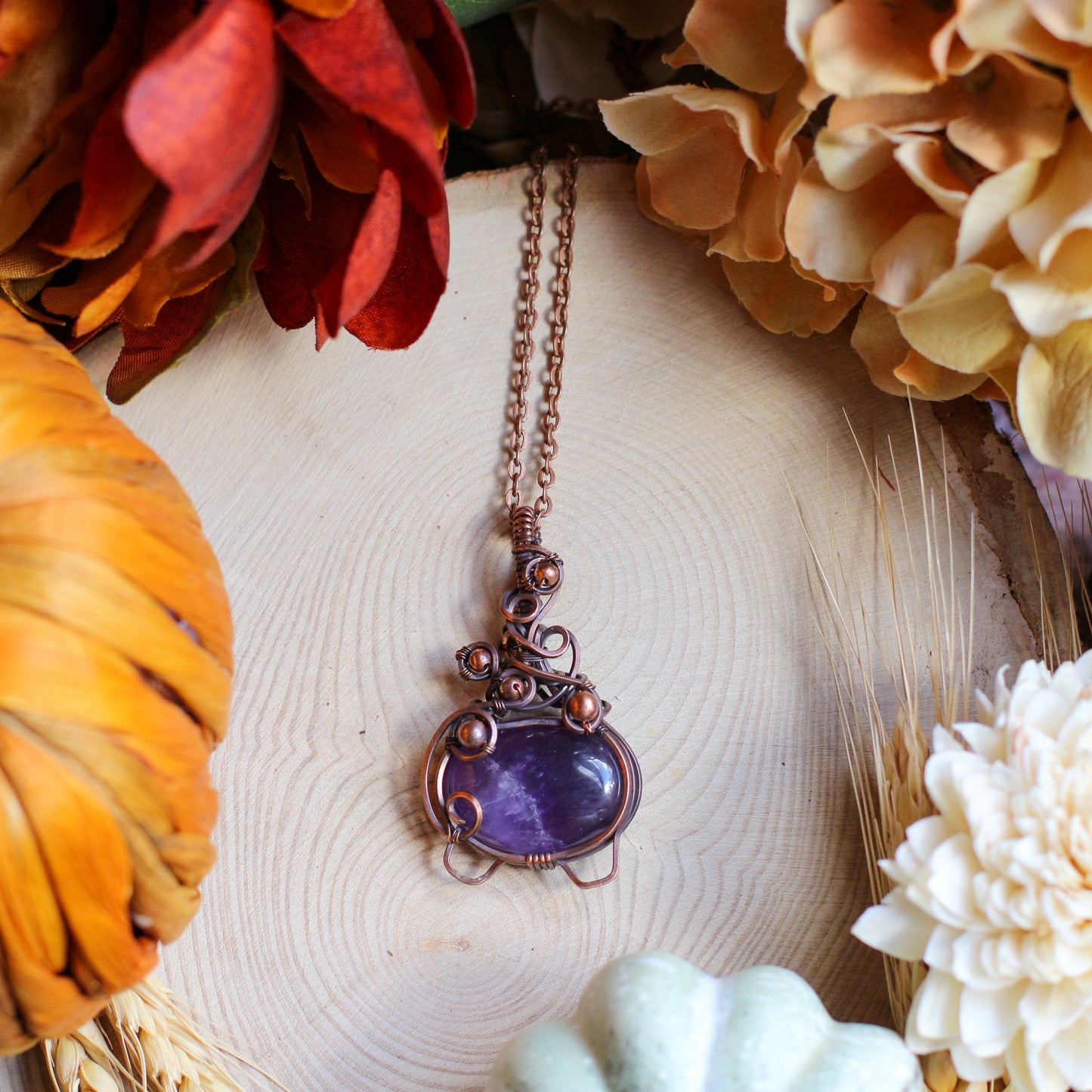 LAST CALL Amethyst Bubble Cauldron Necklace (Aged Copper)