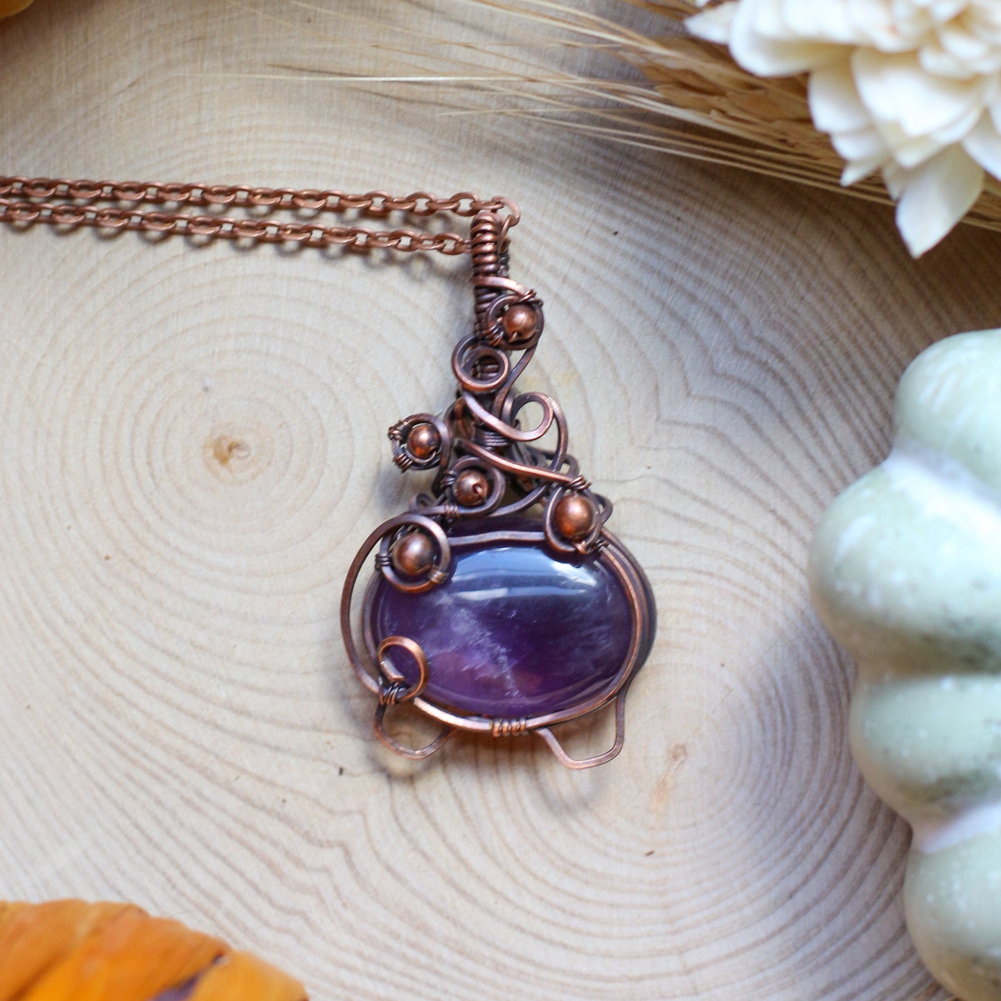 LAST CALL Amethyst Bubble Cauldron Necklace (Aged Copper)