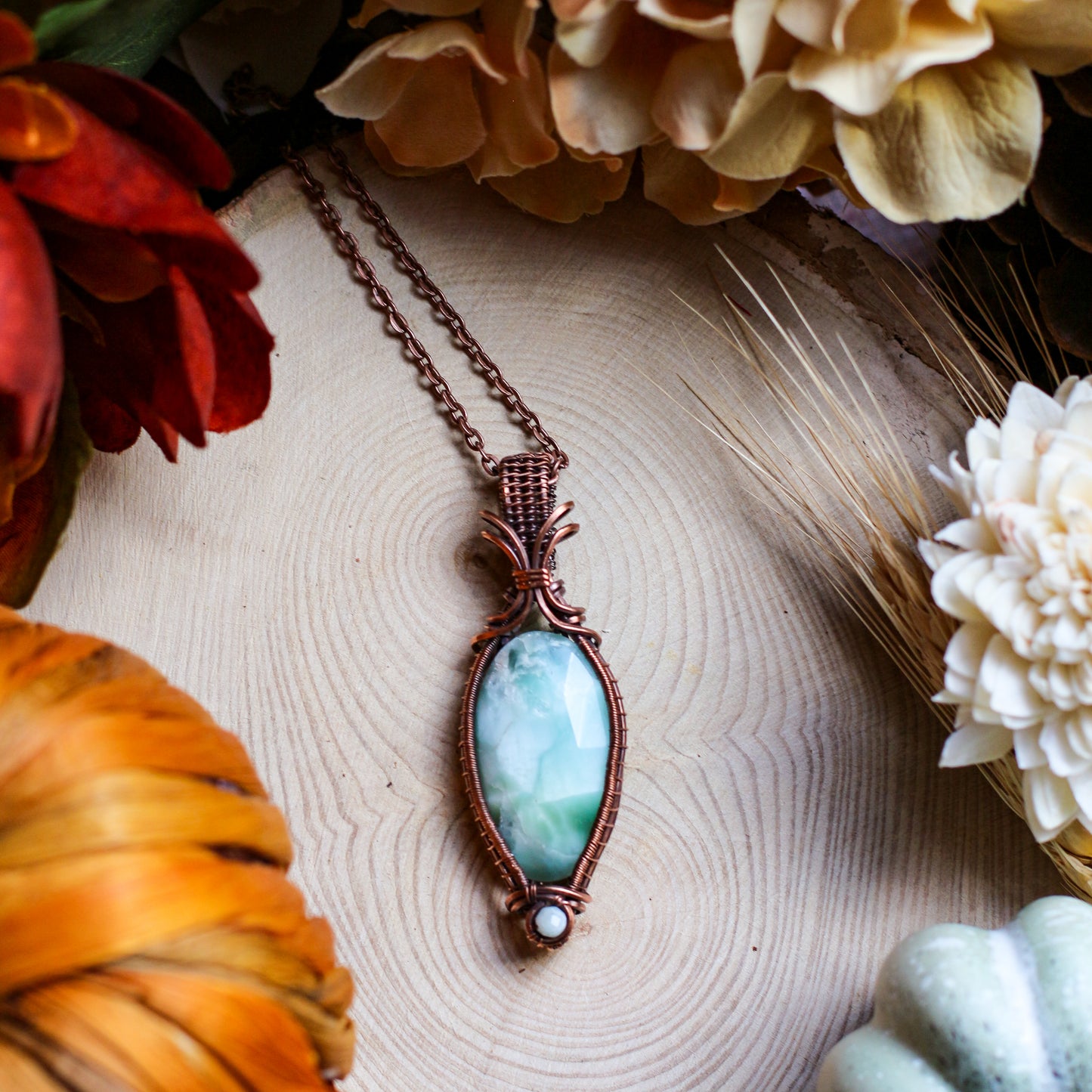 RARE Faceted Hemimorphite & Aged Copper Necklace