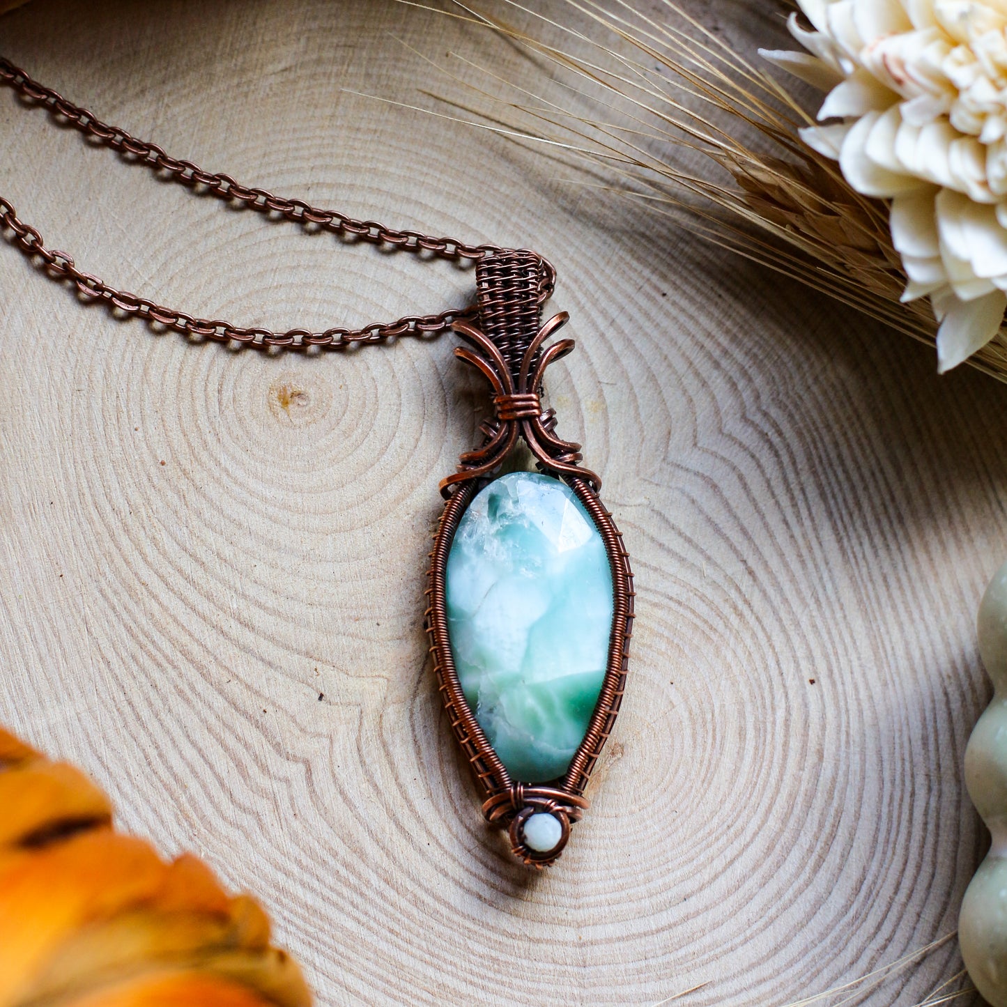 RARE Faceted Hemimorphite & Aged Copper Necklace