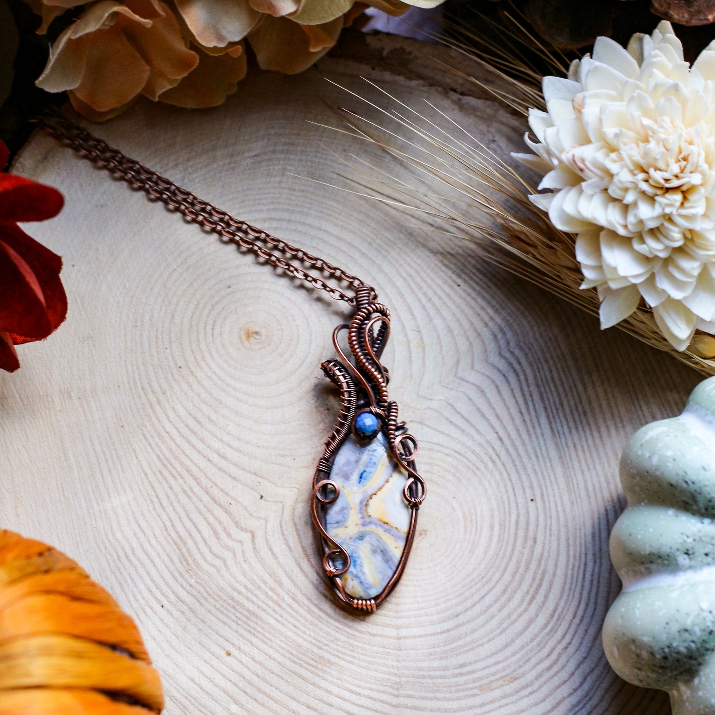 RARE Scheelite & Lapis Lazuli Necklace (Aged Copper)