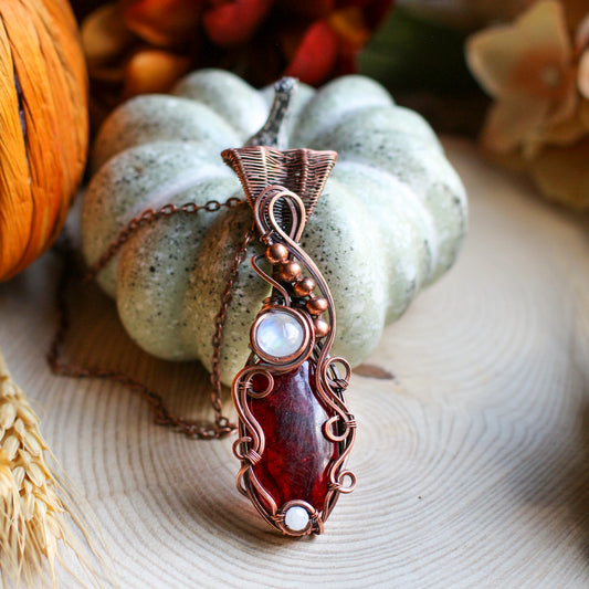 RARE Red Labradorite & Moonstone Necklace (Aged Copper)