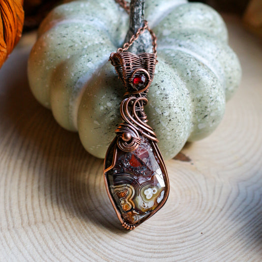 BOLD Faceted Crazy Lace Agate & Garnet Necklace