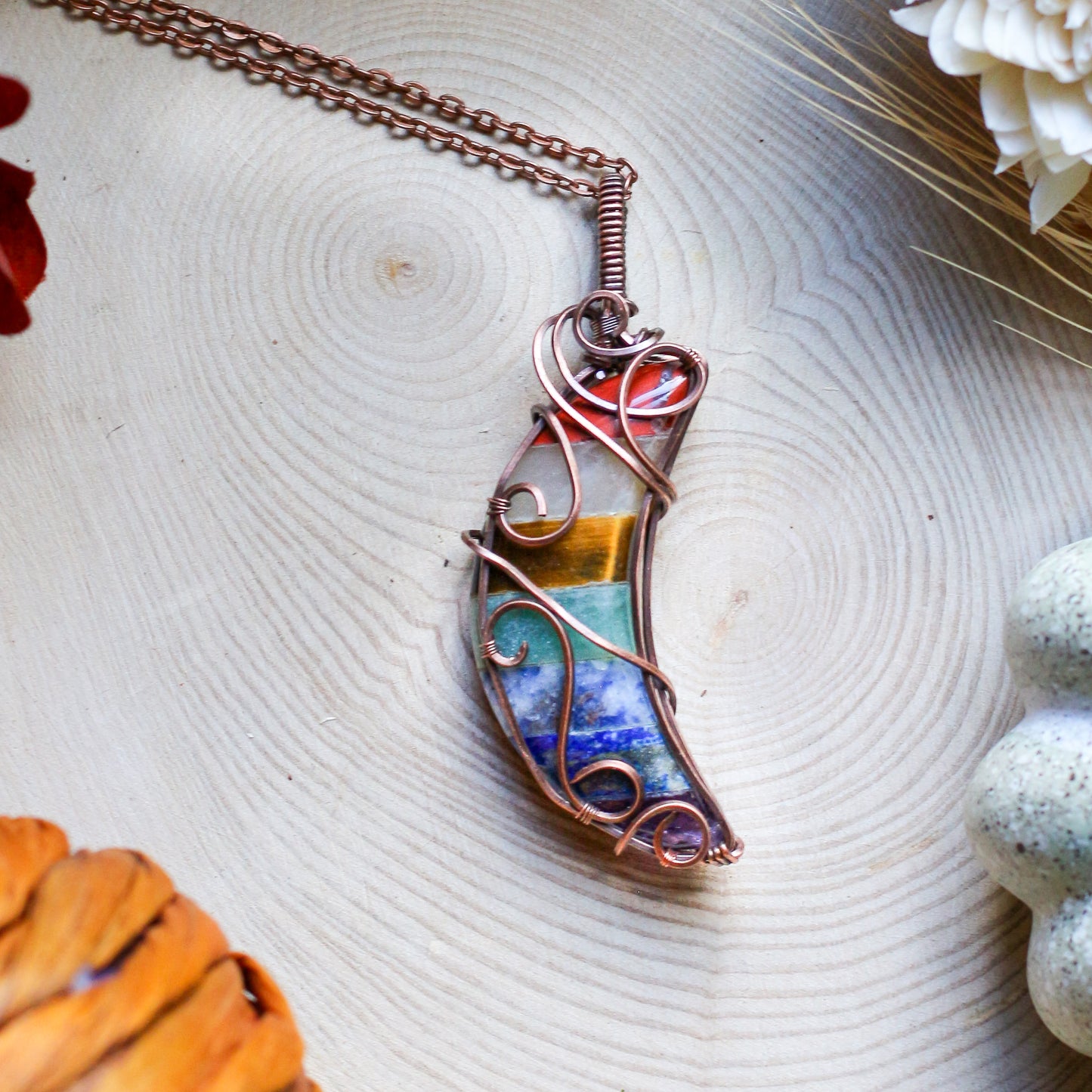 7 Chakra Moon Necklace (Aged Copper)
