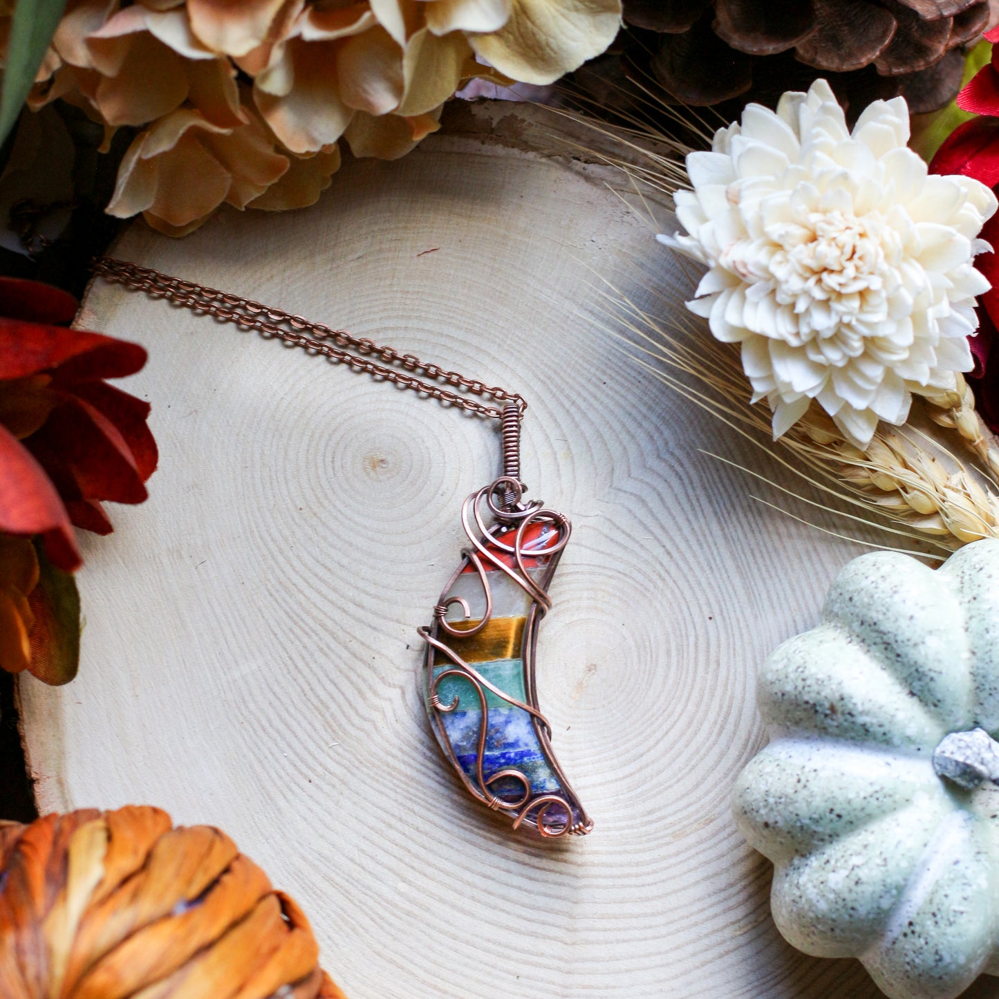 7 Chakra Moon Necklace (Aged Copper)