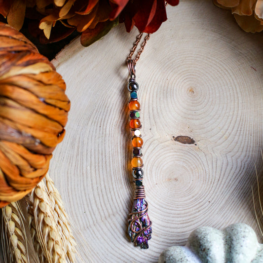 LAST CALL Aura Kyanite Witch Broom Necklace (Aged Copper)