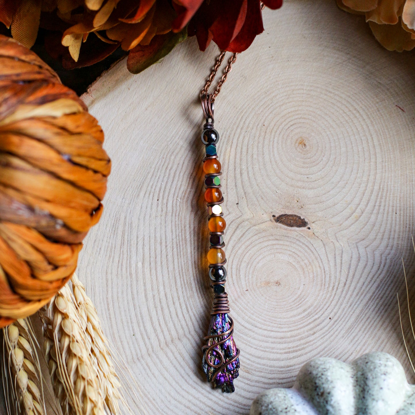 LAST CALL Aura Kyanite Witch Broom Necklace (Aged Copper)