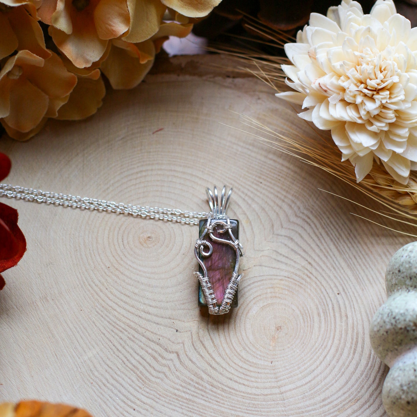 FLASHY Small Purple Labradorite & Sterling Silver Necklace