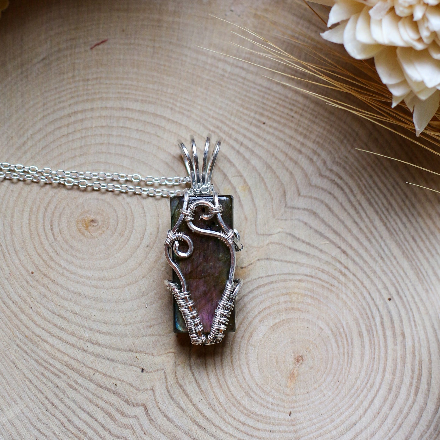 FLASHY Small Purple Labradorite & Sterling Silver Necklace