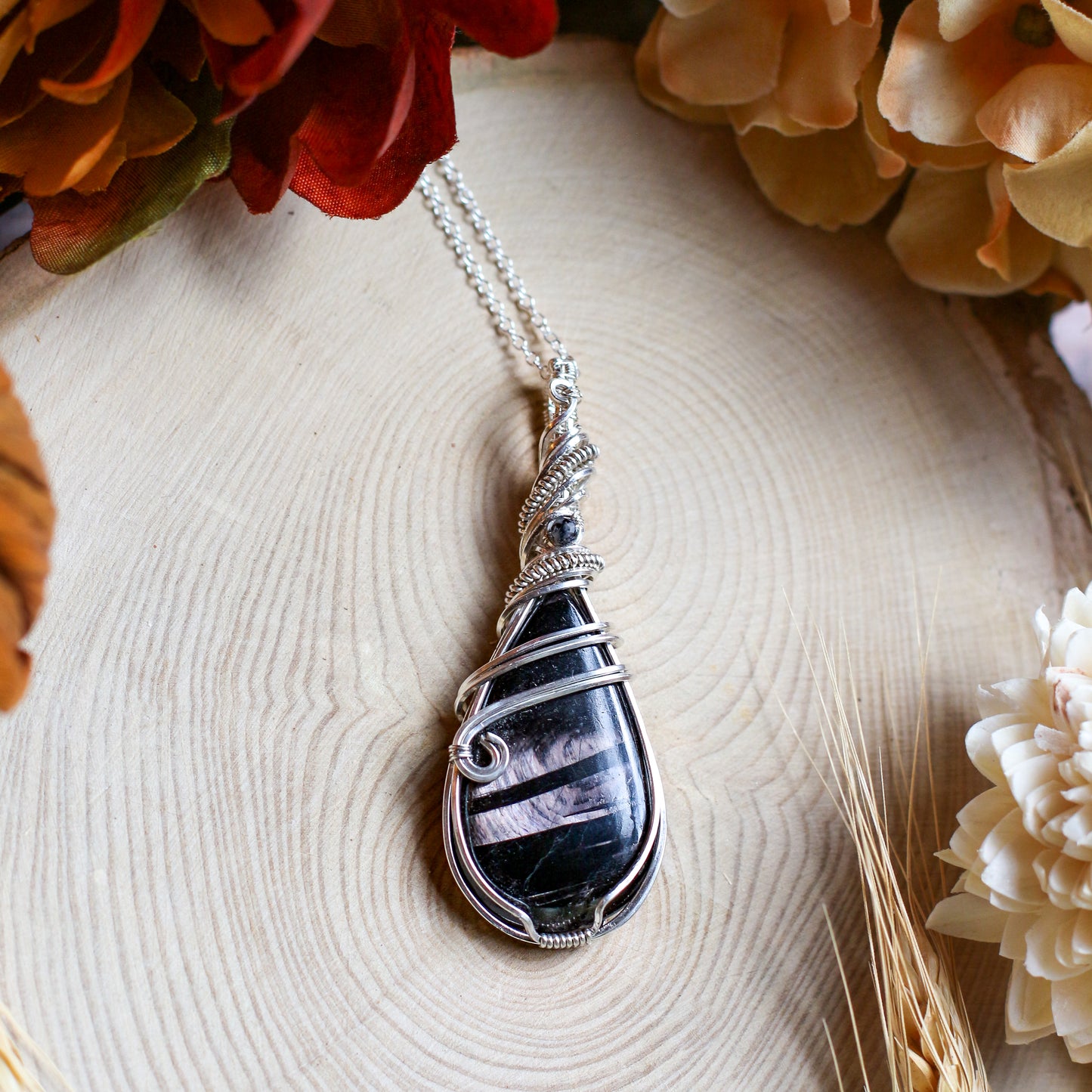 SPECIAL (Large High Quality) Hypersthene & Sterling Silver Necklace