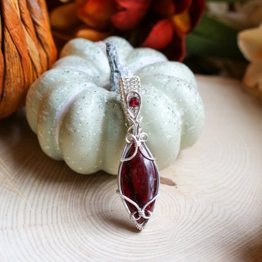 RARE Red Labradorite & Garnet Necklace with Sterling Silver