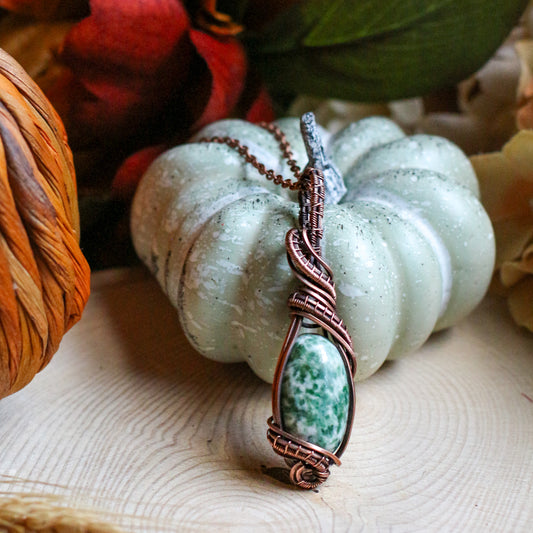 Green Tree Agate & Aged Copper Necklace
