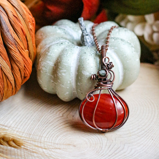 LAST CALL Carnelian Pumpkin Necklace (Aged Copper)
