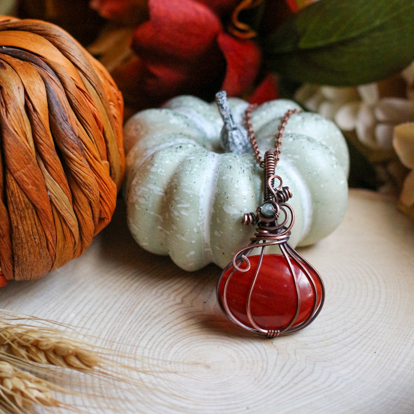 LAST CALL Carnelian Pumpkin Necklace (Aged Copper)