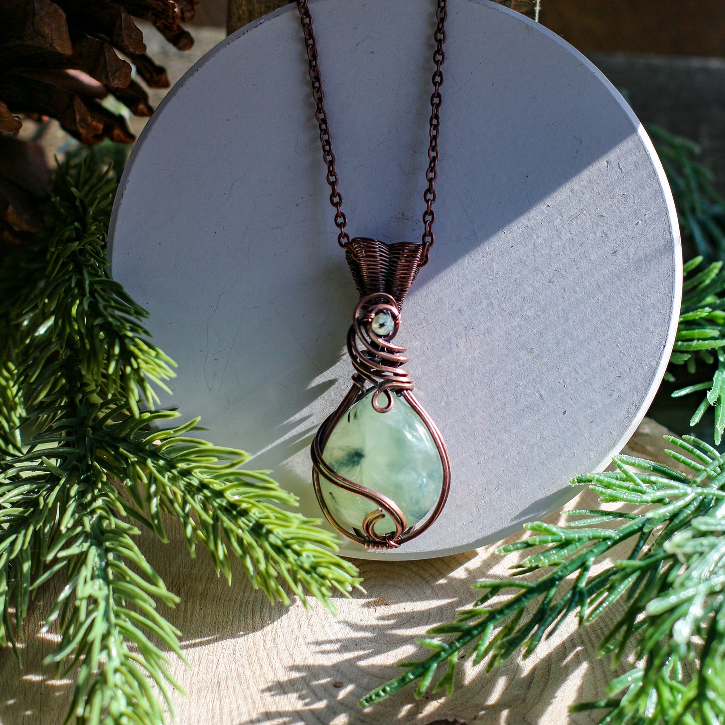 Prehnite & Aged Copper Necklace